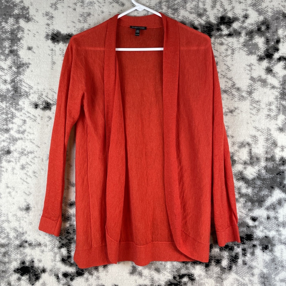 Eileen Fisher Cardigan Women's Size XXS Red Tight Knit Long Sleeve Wool Alpaca